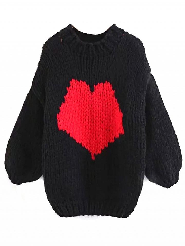 Choies Black Heart Pattern Mohair Knit Sweater