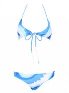 Choies Blue Dip Dye Print Tied Hem Halter Bikini Top And Bottom