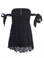 Choies Black Bardot Tie Sleeve Cutwork Lace Ladder Mini Dress