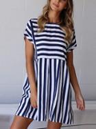 Choies Blue Stripe Crew Neck Pocket Detail Mini Dress