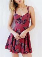 Choies Red Floral Print Cross Strappy Back Skater Dress