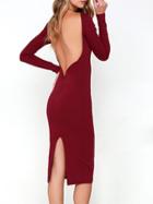 Choies Wine Red Backless Long Sleeve Split Bodycon Dress