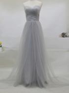Choies Gray Multi-way Lace Up Back Tulle Maxi Prom Dress