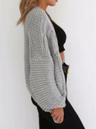 Choies Gray Open Front Long Sleeve Chic Women Knit Cardigan