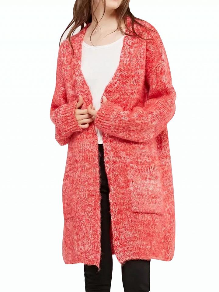 Choies Hot Pink Pocket Open Front Mohair Blend Longline Cardigan