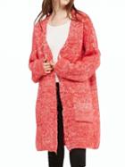 Choies Hot Pink Pocket Open Front Mohair Blend Longline Cardigan