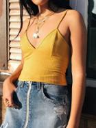 Choies Yellow Ribbed V-neck Women Crop Cami Top