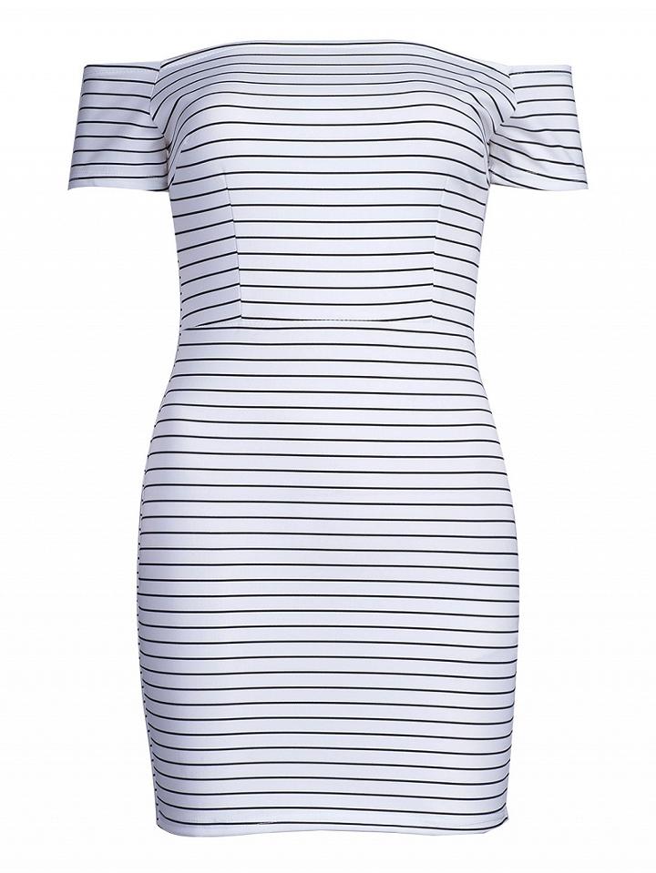 Choies White Off Shoulder Stripe Print Bodycon Dress
