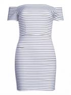 Choies White Off Shoulder Stripe Print Bodycon Dress