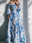Choies Multicolor Off Shoulder Bird And Floral Print Maxi Empire Dress