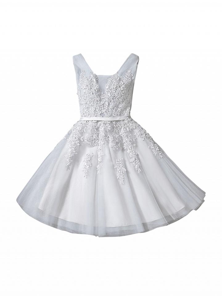 Choies Gray Lace Applique Corset Back Sleeveless Skater Prom Dress