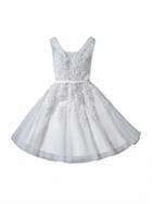 Choies Gray Lace Applique Corset Back Sleeveless Skater Prom Dress