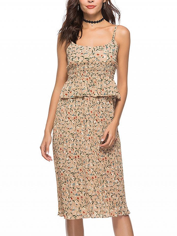 Choies Polychrome Floral Peplum Detail Pleated Cami Dress