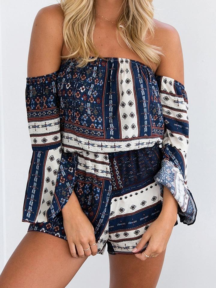 Choies Polychrome Off Shoulder Geo-tribal Print Romper Playsuit