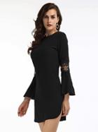 Choies Black Lace Panel Split Side Flare Sleeve Mini Dress