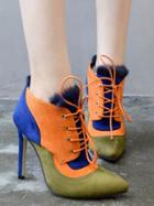 Choies Color Block Lace Up Detail Pointed Ankle Boots