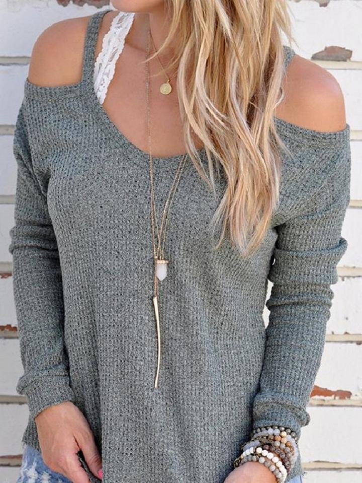 Choies Gray Cold Shoulder Knit Cami Top