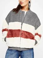 Choies Color Block Faux Fur Panel Long Sleeve Bomber Jacket