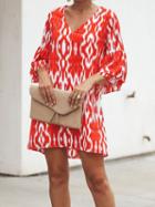 Choies Red V-neck Leopard Print Flare Sleeve Chic Women Mini Dress