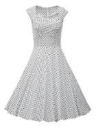 Choies White Sweetheart Polka Dot Cap Sleeve Ruched High Waist Midi Dress