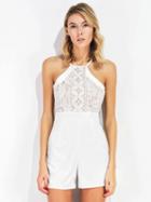 Choies White Halter Cutwork Lace Panel Romper Playsuit