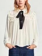 Choies White Bow Tie Front Layered Ruffle Detail Blouse