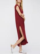 Choies Red V-neck Side Split Sleeveless Dress