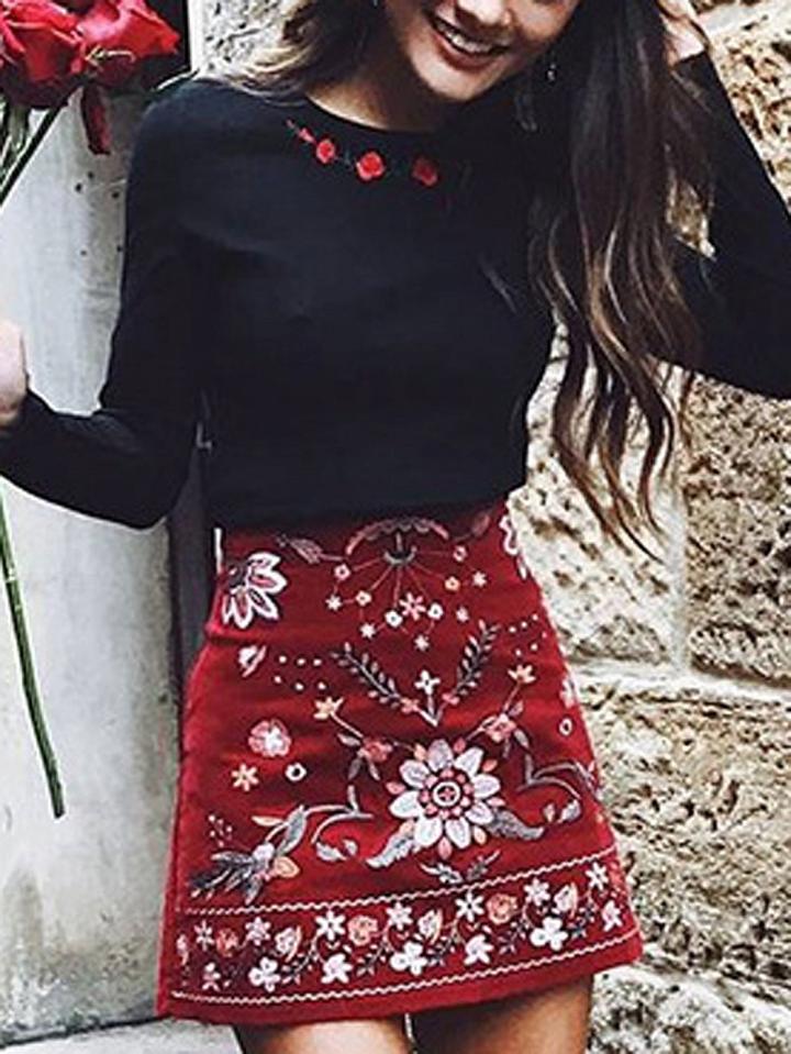 Choies Black Embroidery Rose Long Sleeve Blouse