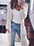 Choies White Open Front Long Sleeve Knit Longline Cardigan