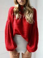Choies Red Drop Shoulder Puff Sleeve Knit Sweater