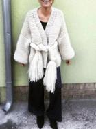 Choies White Open Front Tassel Ribbon Waist Puff Sleeve Knit Cardigan
