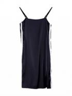 Choies Black Satin Look Contrast Stripe Side Split Spaghetti Strap Mini Dress