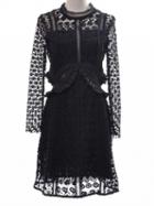 Choies Black Ruffle Long Sleeve Cut Out Lace Dress