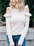 Choies White Ruffle Cold Shoulder Long Sleeve Top