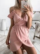 Choies Pink V-neck Lace Panel Tie Waist Cami Mini Dress