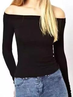 Choies Black Off Shoulder Tight Long Sleeve T-shirt
