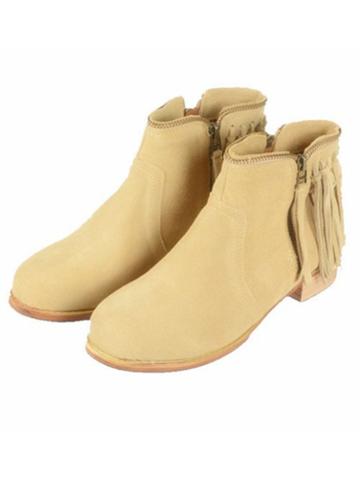 Beige Tassel Zipper Suede Ankle Boots
