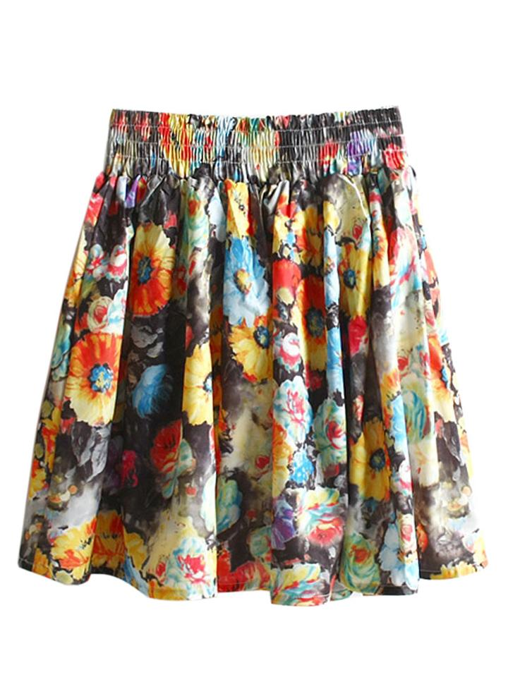 Choies Multicolor Floral Print Zip Front Skater Skirt