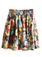 Choies Multicolor Floral Print Zip Front Skater Skirt
