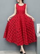 Choies Red Sheer Plaid Sleeveless Organza Beach Maxi Dress