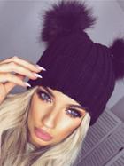 Choies Black Faux Fur Pom Knitted Hat