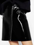 Choies Black High Waist Zipper Detail Leather Look Mini Skirt