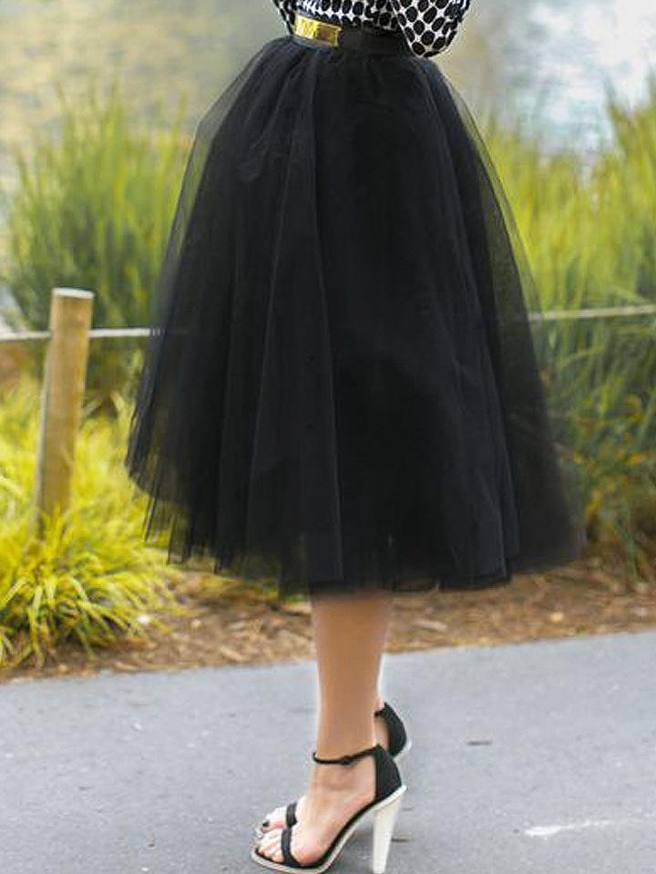 Choies Black High Waist Tulle Mesh Skater Skirt