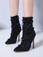 Choies Black Velvet Stud Detail Pointed Toe High Heeled Ankle Boots