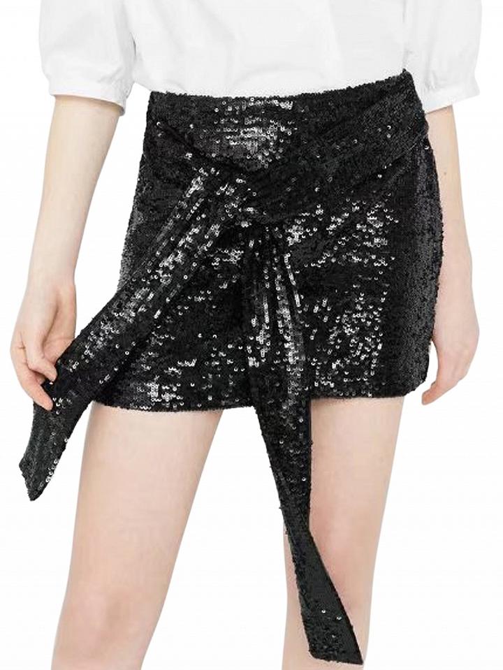 Choies Black Sequin Bow Tie Front Mini Skirt