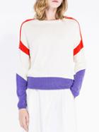 Choies White Contrast Color Block Panel Knit Sweater