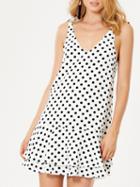 Choies White V-neck Polka Dot Tie Detail Ruffle Hem Mini Dress