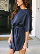Choies Dark Blue Tie Waist Mini Dress