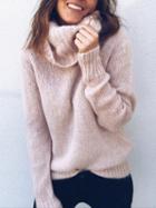 Choies Pink High Neck Long Sleeve Knit Sweater