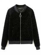 Choies Black Velvet Quilted Circle Zip Front Jacket